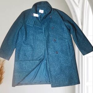 LOFT Women’s Large Longline Bouclé Double Breasted Coat NWT 37” Teal Green